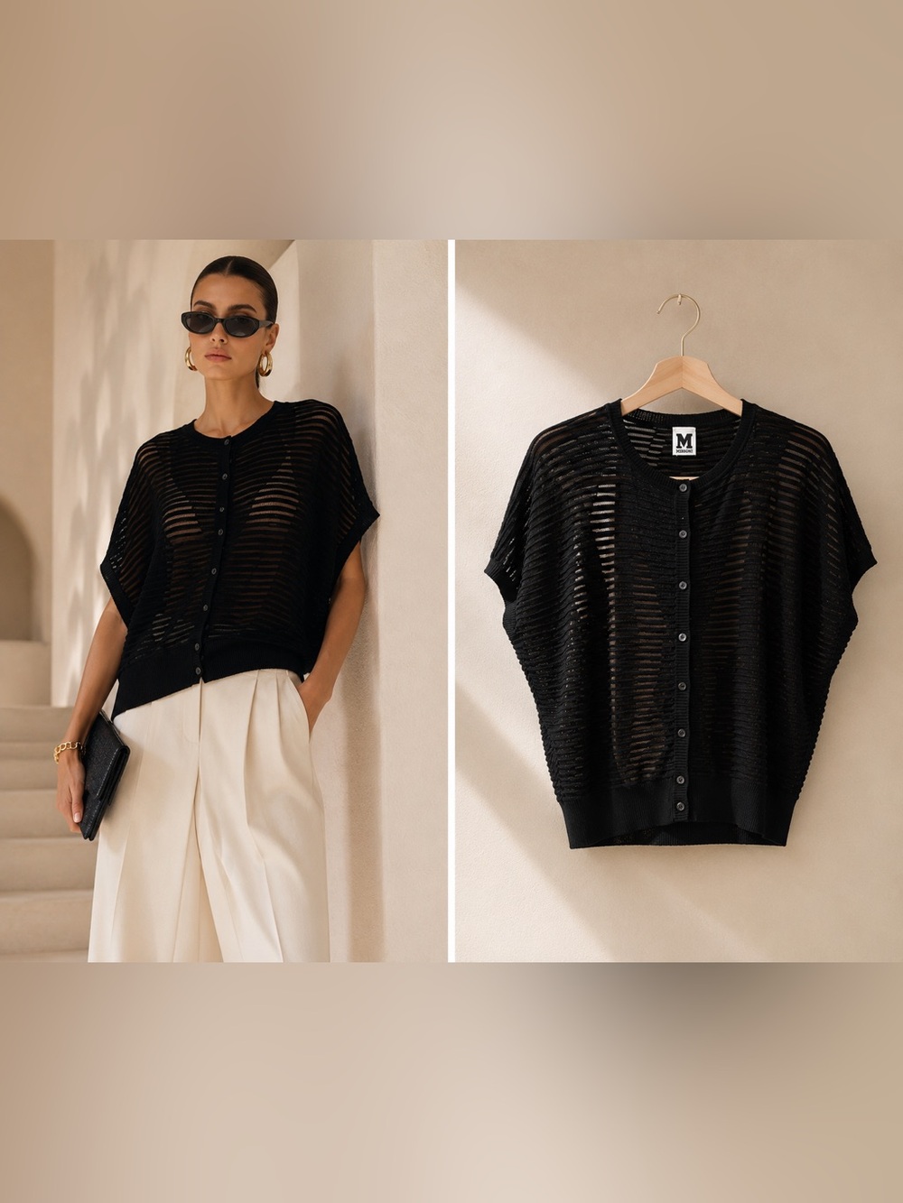 Missoni Open Knit Sheer Cardigan Sweater Black Size 48 | Made in Italy